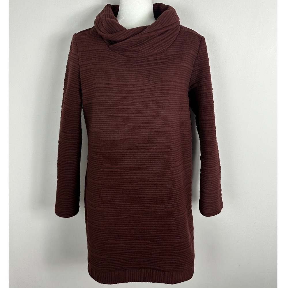 Cokluch Canada Brown Ribbed Turtleneck Sweater Dress Womens Sz Medium Boho Cowl - Picture 3 of 16